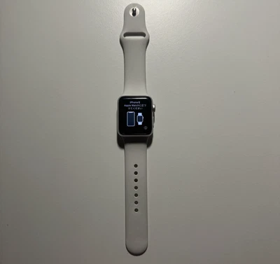 Apple Watch Series 3 38 mm Silver Aluminum Case White Sport Band Smartwatch - Image 1 of 4