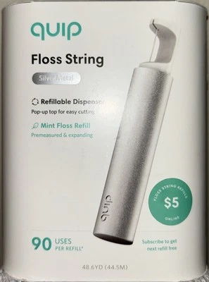 Quip Silver Metal Refillable Floss String Dispenser NOS Unopened Sealed - Imagem 1 de 2