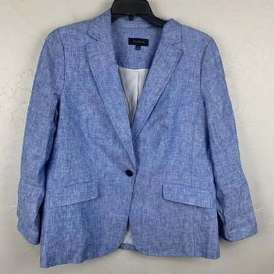 Talbots Blazer Womens 16 Blue Linen One Button Notch Lapel Lined Office Work - Image 1 of 4