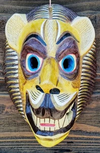 Maschera tigre leopardo arte popolare messicana vintage legno dipinto 9" intagliato a mano Guerrero - Foto 1 di 12