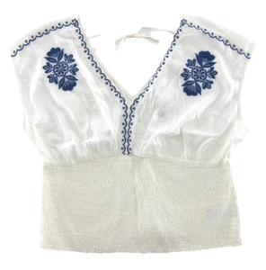 NWT Old Navy Ivory Blue Embroidered Floral V-Neck Cap Sleeve Blouse XL - Picture 1 of 4