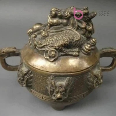 Quemador de dragón de incienso de bronce chino adornos decorativos Foto 1 de 4