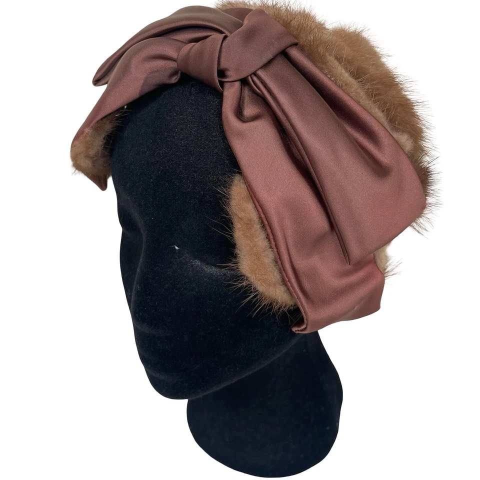 Diadema Fascinador Vintage Piel de Visón Satén Lazo Sombrero Retro Años 50 60 Cóctel Fiesta Foto 1 de 4