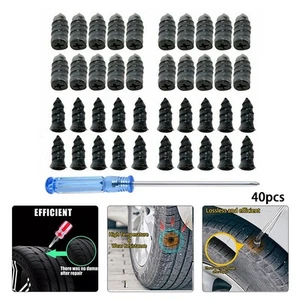 40x Black Car Vacuum Tire Repair Kit Set Tubeless Tyre Repair Steel Rubber Nails - Picture 1 of 12