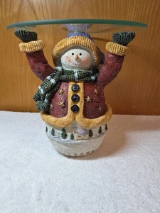 Snowmen Holding Glass Table Lazy Susan/Spins Christmas or Winter Decor Unique - Picture 1 of 7