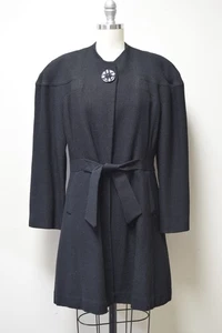1930s 1940s YOUTHMORE Black Crepe Wool Dress Coat~Single Button Front~ Size XS - Picture 1 of 12