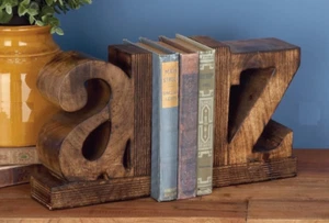 Grayson Lane A Z Bookends Set of 2 Brown Traditional 9x6" Mango Wood India NEW - Picture 1 of 3