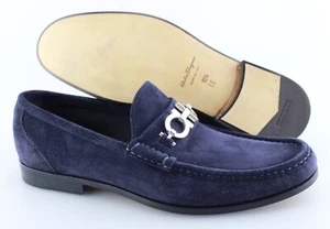 Men's SALVATORE FERRAGAMO 'Rich' Navy Blue Suede Loafers Size US 10.5 - 2E - Picture 1 of 7