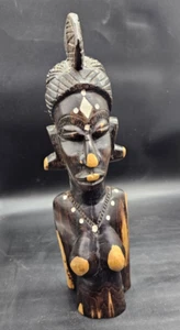Busto femminile africano legno intagliato ebano bicolore legno conchiglia intarsiato 13" - Foto 1 di 13