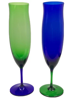 Gafas de copa Mikasa azul cobalto verde flauta galería 1993-94 MUY RARAS de colección Foto 1 de 4