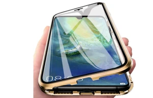 Huawei P30 Case Full Magnetic Glass Cover Transparent Front and Back Clear Gold - Picture 1 of 2