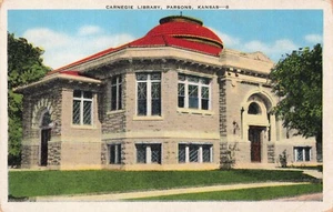 Parsons Kansas, Carnegie Bibliothek Gebäude, Vintage Postkarte - Bild 1 von 2