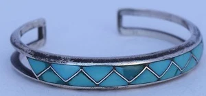 Brazalete de incrustación turquesa nativa americana Zuni Lorrie & Marcie Kallestewa - Imagen 1 de 12