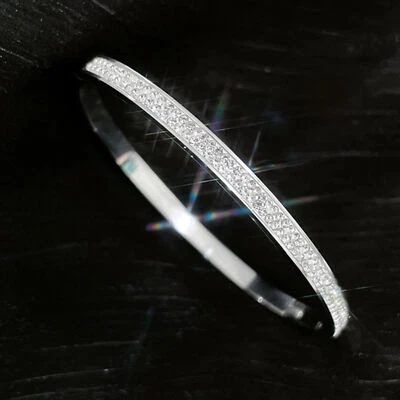 Bracelet Jonc Ovale Femme Acier Inoxydable Plaqué Or Zircon Cubique Étoilé Hot - Photo 1/4