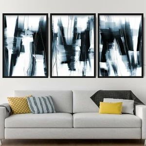 3 Abstract Black & Navy Art Prints from Original Textured Painting Mix Size V1 - Picture 1 of 2