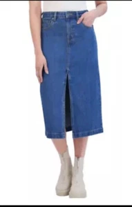Steve Madden Denim Midi Jean Cotton Skirt, Color Blue, Size S - Picture 1 of 4