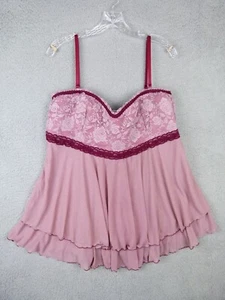 Coquette Damengröße 1X/2X rosa Spitze Babydoll Dessous Nachthemd Nachtwäsche sexy - Bild 1 von 6