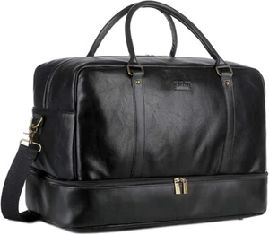 Leather Large Travel Duffel Tote Bag Carry on Weekender Overnight Bag With Shoe - Picture 1 of 7