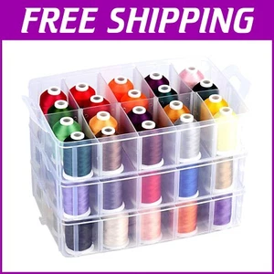 Sewing & Embroidery Essentials: 63-Color Thread Kit with 3-Layer Storage Box - Picture 1 of 9