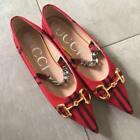 Authentic Gucci Horsebit Plaid Deva pointed toe flat shoes ballet red 38 Women