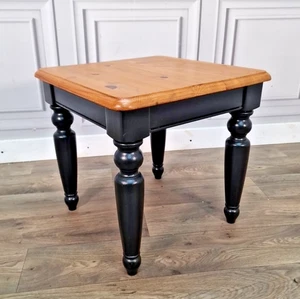 Vintage Small Pine Solid Wooden Side Table - Rustic Painted Black Shabby Upcycle - Picture 1 of 24