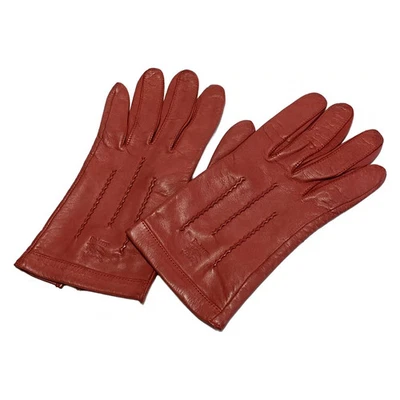 Auth Burberry's - Red Leather Women's Gloves - Image 1 of 4