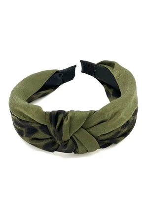 Diadema anudada con estampado de leopardo oliva/negro banda ancha accesorio para el cabello para mujer Foto 1 de 3