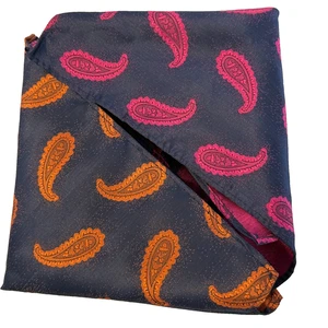 LOT 2 VINTAGE POCKET SQUARE 100% SILK BROCADE PAISLEY ORANGE PINK HANDMADE 9.5" - Picture 1 of 18