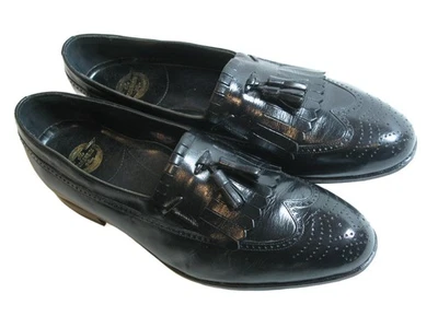 De colección NUEVO Florsheim Kiltie Borla Punta de Ala Mocasines Para Hombres Talla 9 D Negro Zapatos de Vestir Foto 1 de 4