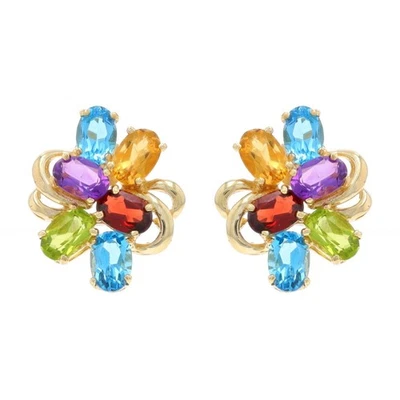 Oro Amarillo Topacio Granate Peridoto Grande Racimo Dormilonas - 10k Ovalado - Imagen 1 de 4