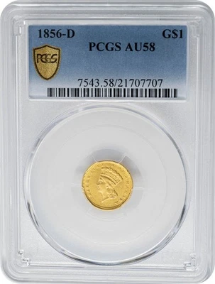 Dólar indio de oro de $1 1856-D AU58 seguro graduación profesional 950513-2 Foto 1 de 4