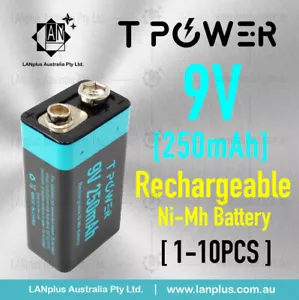 2250mWh Tpower 9v Rechargeable Ni-Mh Battery 250mAh f Smoke Alarm - Picture 1 of 10