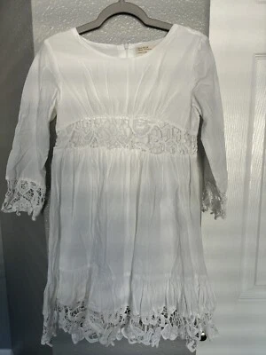 Zara Girls White Dress Size 7/8 Cm128 Lace Cotton Elegant Long Sleeve Cute Zip - Image 1 of 4