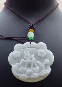 Video Certified Purple A Jade jadeite Pendant Deer Lotus Flower Lock 鹿 104690 - Picture 1 of 9