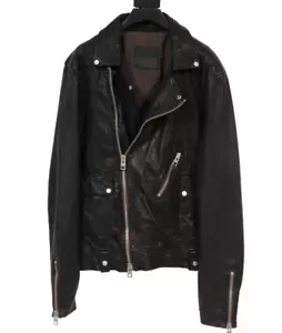 All Saints Men Hudson Motorcylce Jacket Size Large Black Leather Biker Coat - Picture 1 of 11