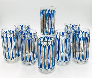 Teal Blue Vintage MCM Atomic Libbey Drinkware Tumblers Cocktail Glasses - Picture 1 of 8