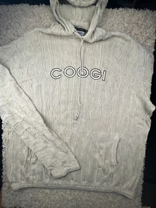 COOGI 4XT Tall Men’s Beige Hooded Pullover Knit Sweater Hoodie Cotton, Pockets - Picture 1 of 22