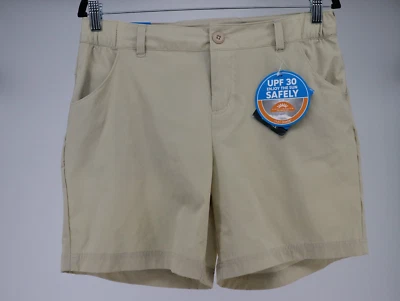 Columbia 短裤女式 10 卡其色棕褐色珊瑚罗盘 III Omni Wick UPF 尼龙 6L 全新 — 第 1/4 张图片