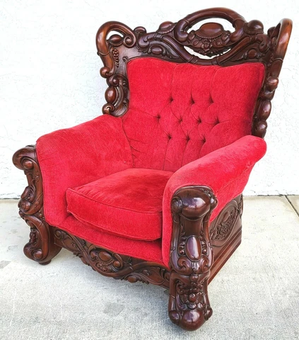 Oversized Asian Chinoiserie Carved Rosewood Armchair Cover