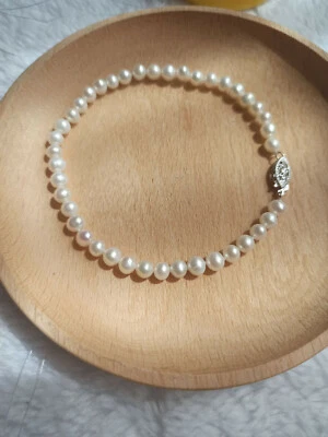 Impresionante AAA+ 8.5" 3-4mm Real Natural Akoya Blanco Redondo Pulsera Perla 14K Foto 1 de 4