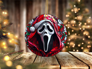 Stained Glass Look Horror Christmas Ghostface Scream Circle Ornament