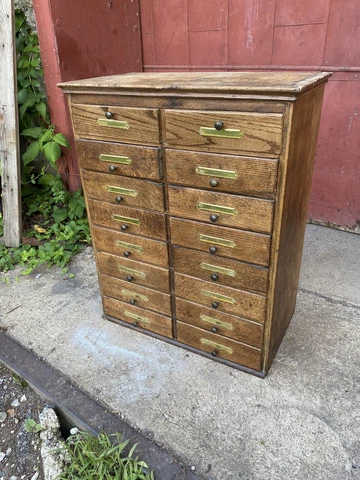 1900s Quartersawn Oak File Cabinet Apothecary Industrial Card Catalog Office Cover