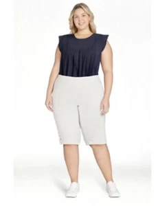 Just My Size Women’s Plus Bling Tab Stretch White Capri Pants 2X (18W-20W) New - Picture 1 of 9