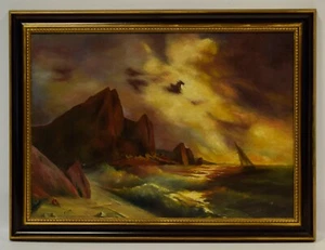 Altes Gemälde, Meereslandschaft, Öl, monogrammiert, 81 x 61,5 cm - Bild 1 von 11