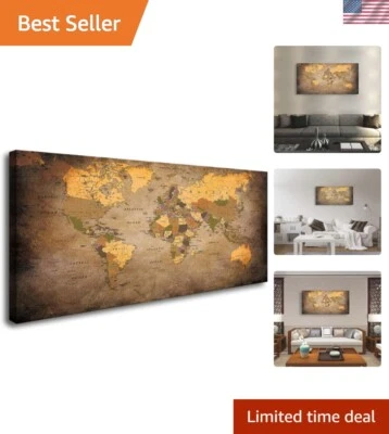 Abstract Vintage World Map Canvas - 20x40 Inches Framed Art Ready for Display - Image 1 of 4