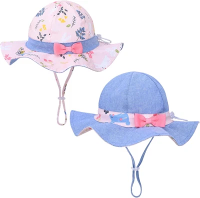 Paquete de 2 sombreros de ala ancha de verano para niños y niñas, niños pequeños para niños pequeños para nosotros Foto 1 de 4