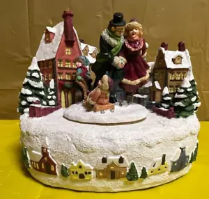 Christmas Scene Music Box w/ rotating skating Rink-"Here Comes Santa Claus" - Picture 1 of 4
