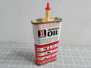Household Oiler Metal Oil Can Vintage Advertising Red Partial Contents 3 Oz Can - Picture 1 of 13