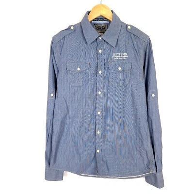 Camisa SCOTCH & SODA Hombre Talla M Calce Regular Azul Rayas Cuello Extendido Tejida Foto 1 de 4