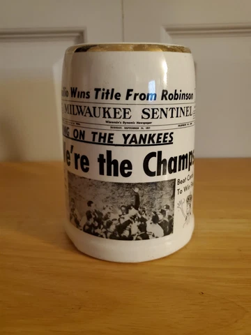 1957 Milwaukee Braves Mug Milwaukee Journal "We're the Champs!"" Cover